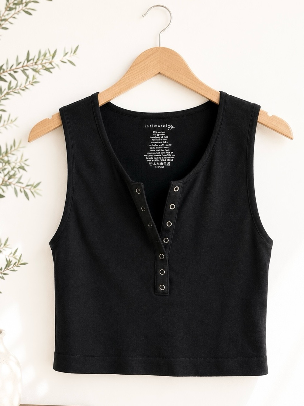 Free People Intimately Black Ribbed Snap Henley Crop Tank Top Size XS/S
